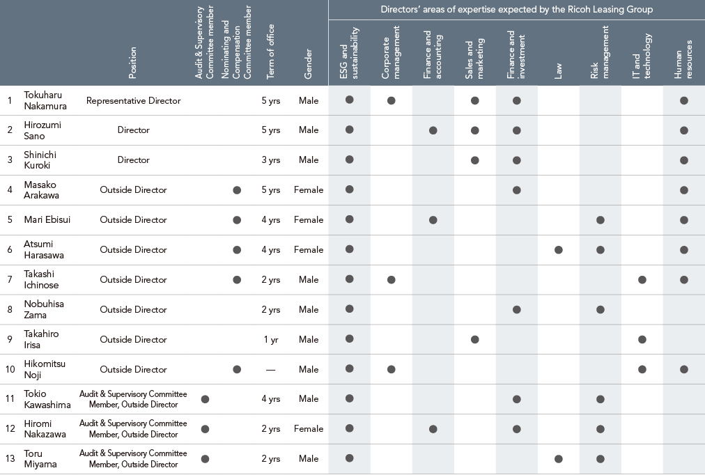 Directors&apos; skill matrix